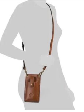 Patricia Nash Tan Leather Farleigh Crossbody Phone Pouch with Brass Hardware
